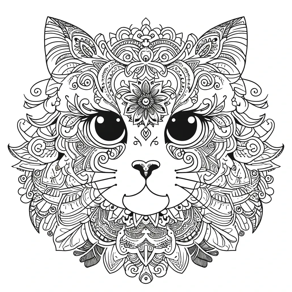 Dibujo de mandala de animal gato para colorear e imprimir ❤️ | Minenito