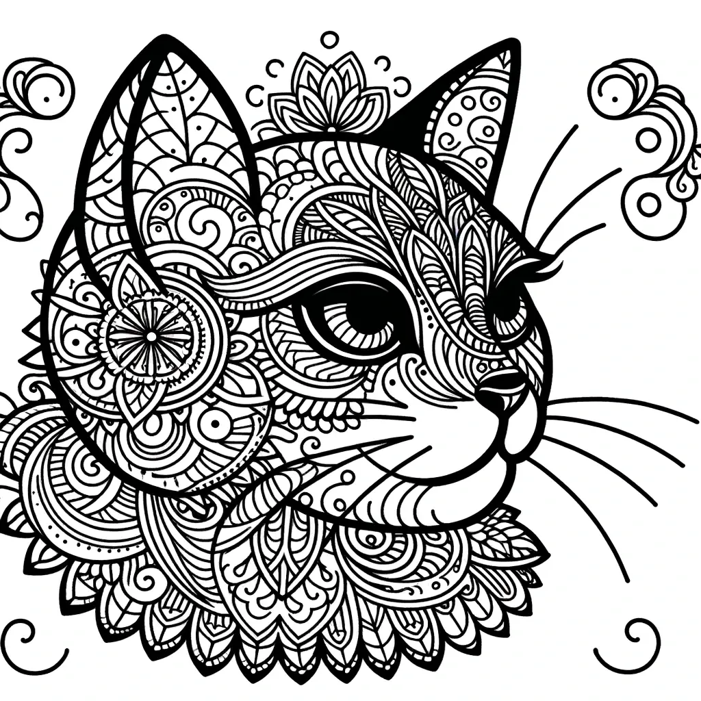 Dibujo de mandala de animal gato para colorear e imprimir ❤️ | Minenito