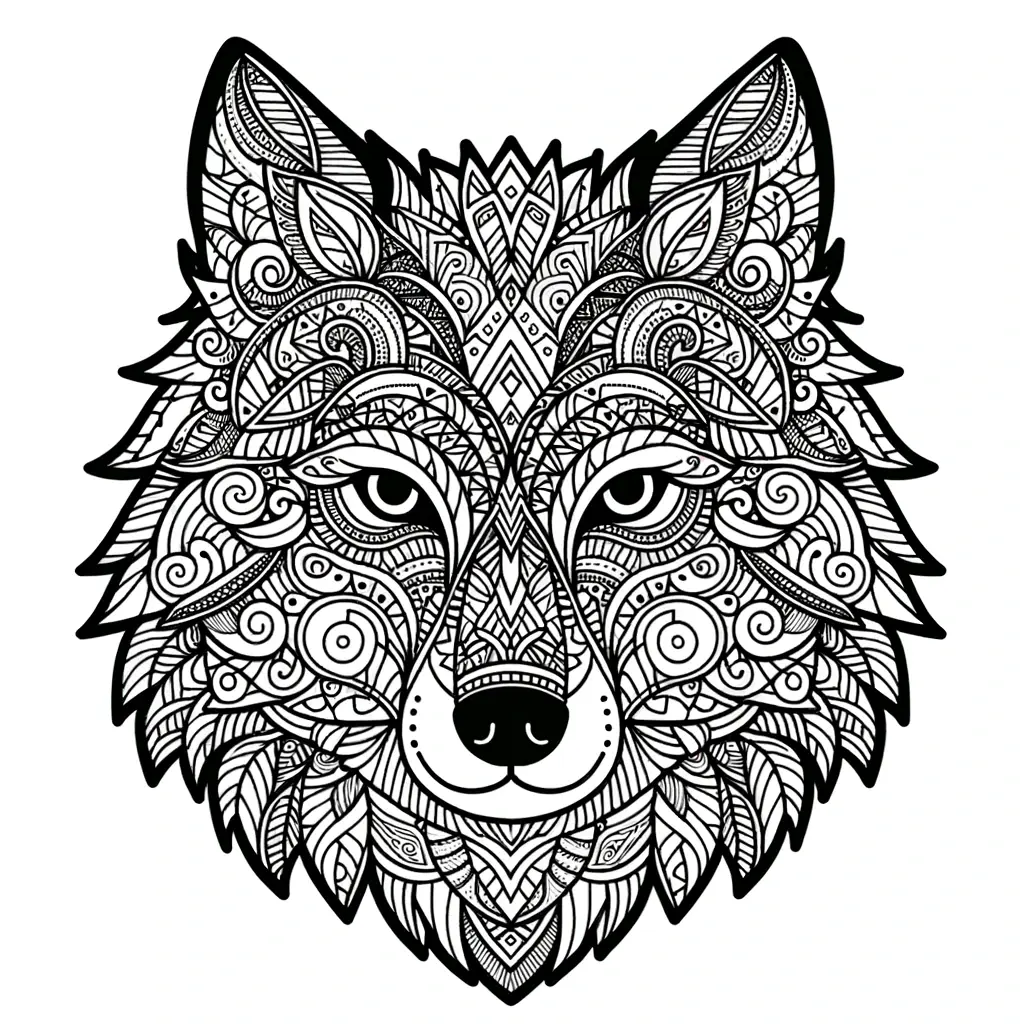 Dibujo de mandala de animal lobo para colorear e imprimir ❤️ | Minenito