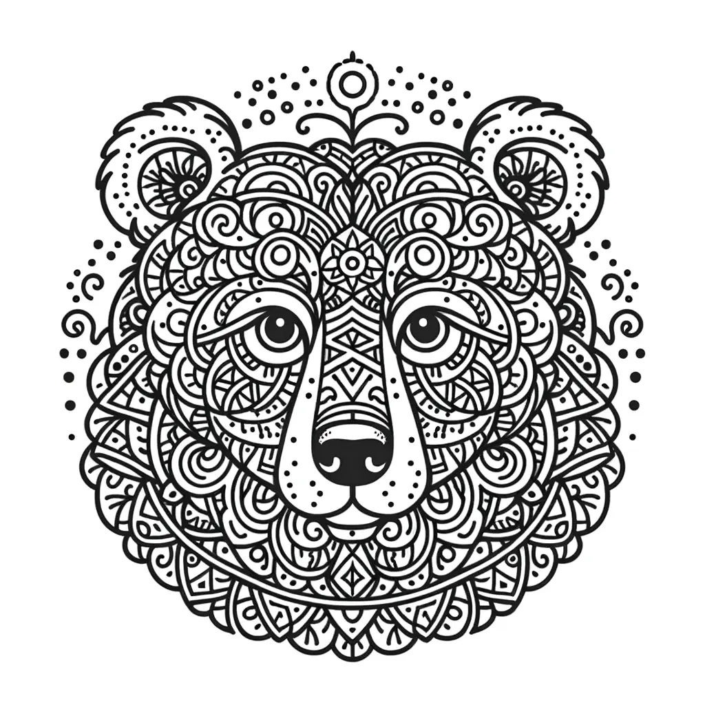 Dibujo de mandala de animal oso para colorear e imprimir ❤️ | Minenito