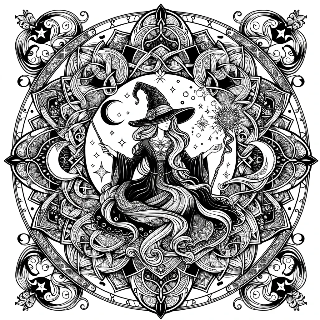 Dibujo de mandala de brujas para colorear e imprimir ❤️ | Minenito