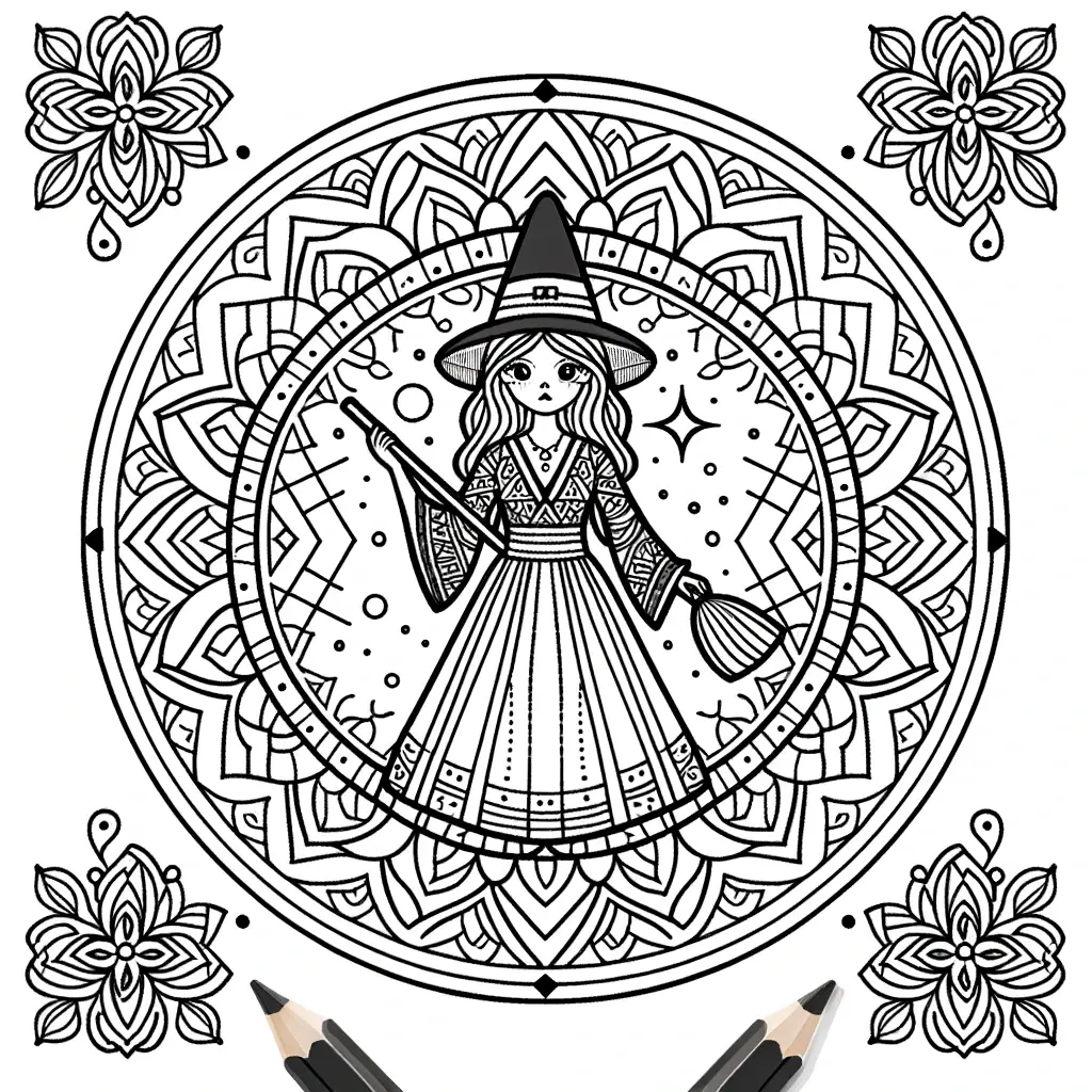 Dibujo de mandala de brujas para colorear e imprimir ❤️ | Minenito