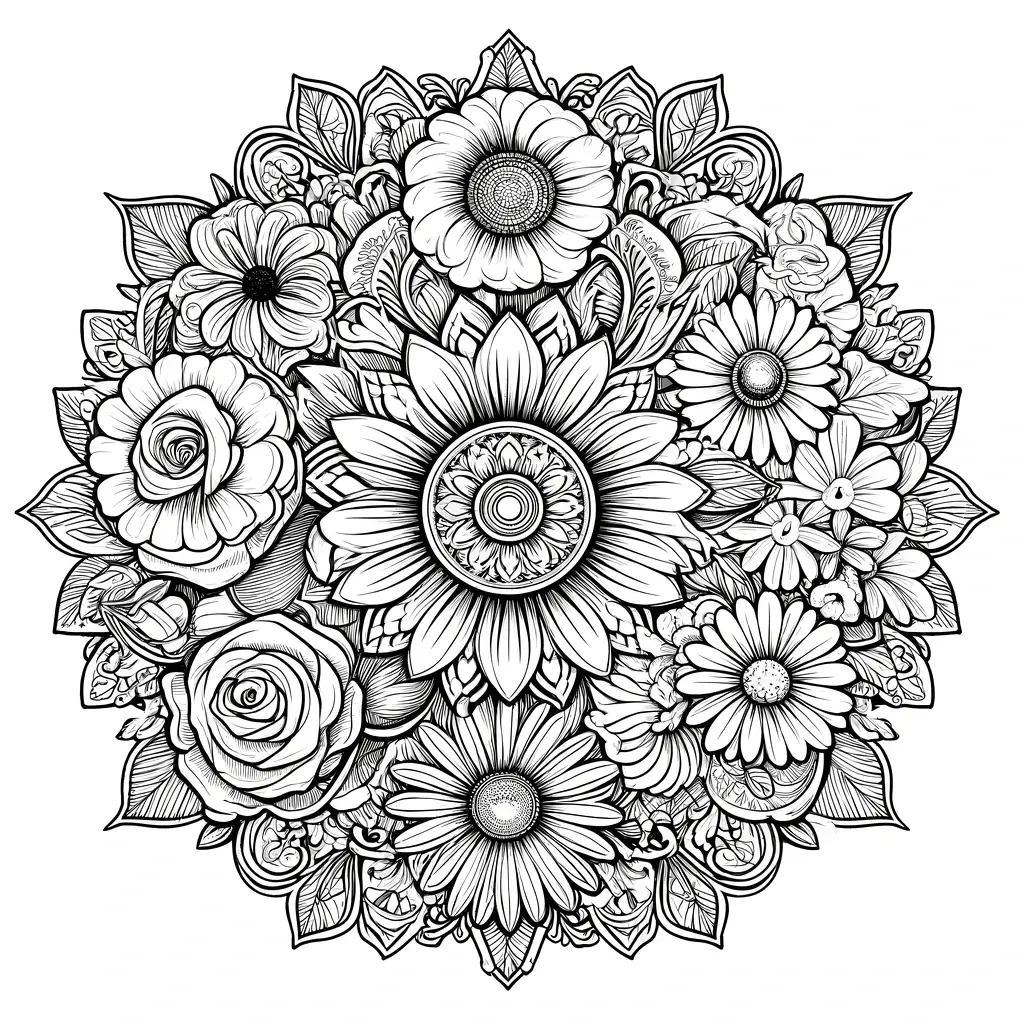 Dibujo de mandala de flor para colorear e imprimir ❤️ | Minenito