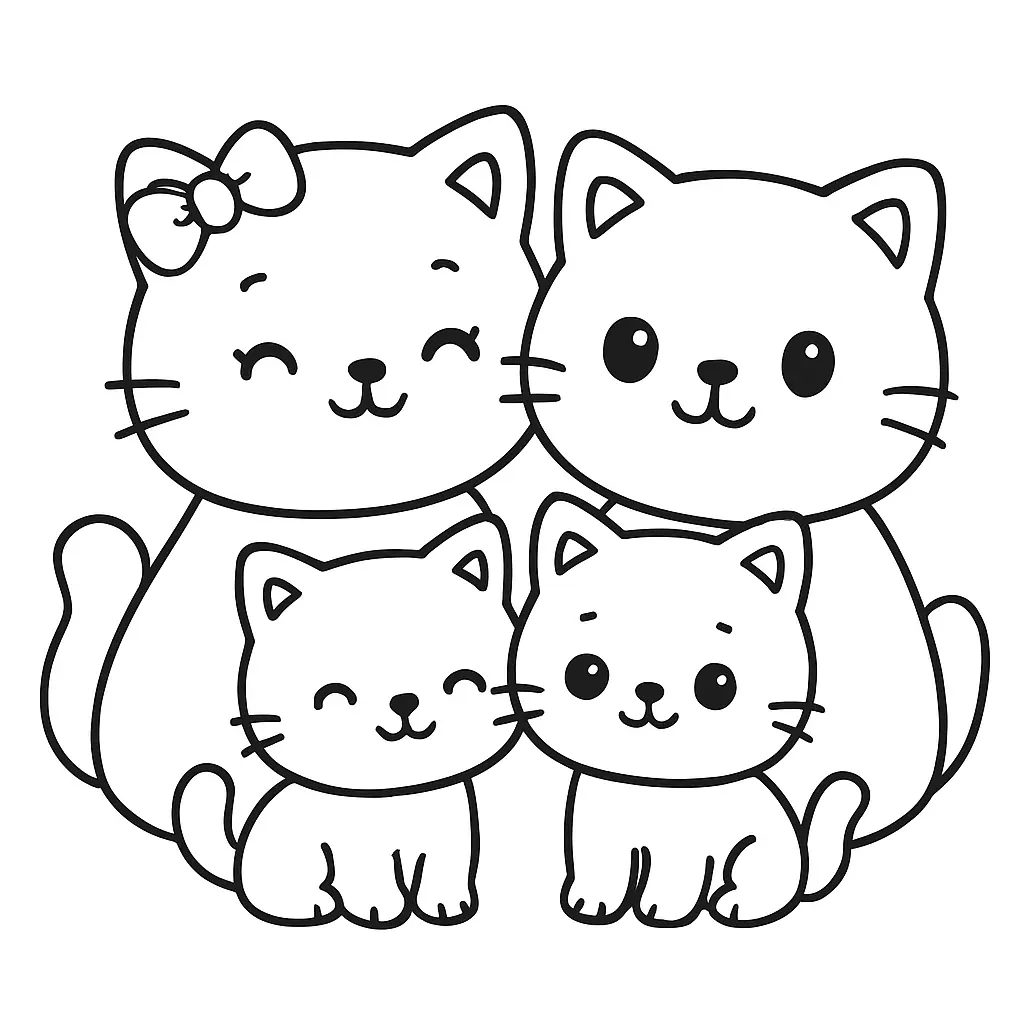 Familia de gatos felices para colorear ❤️ | Minenito