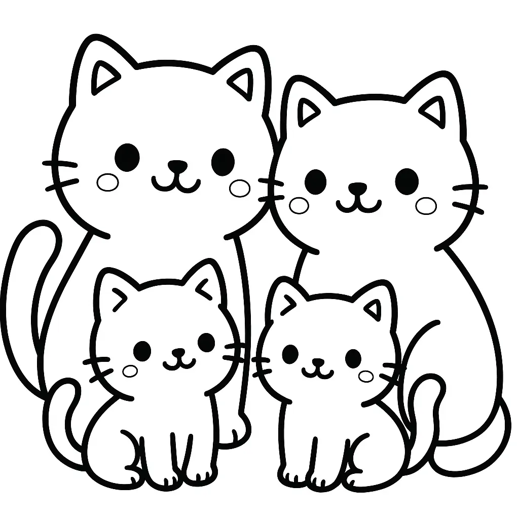 Familia de 4 gatos para colorear ❤️ | Minenito