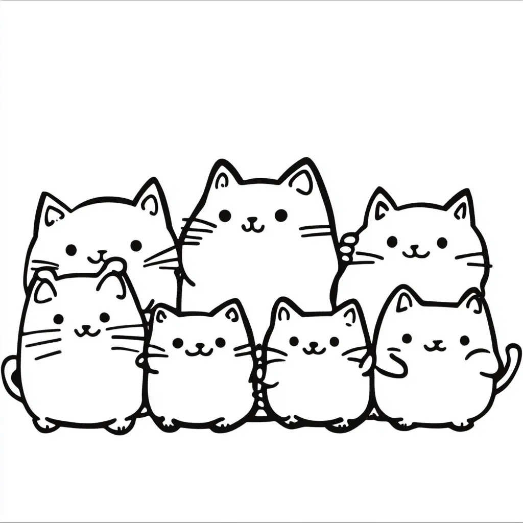 Familia gatuna para colorear ❤️ | Minenito
