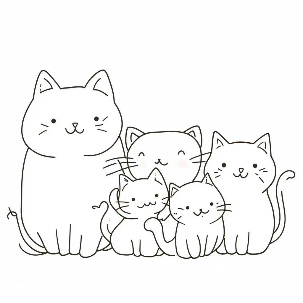 Adorable familia gatuna para colorear ❤️ | Minenito