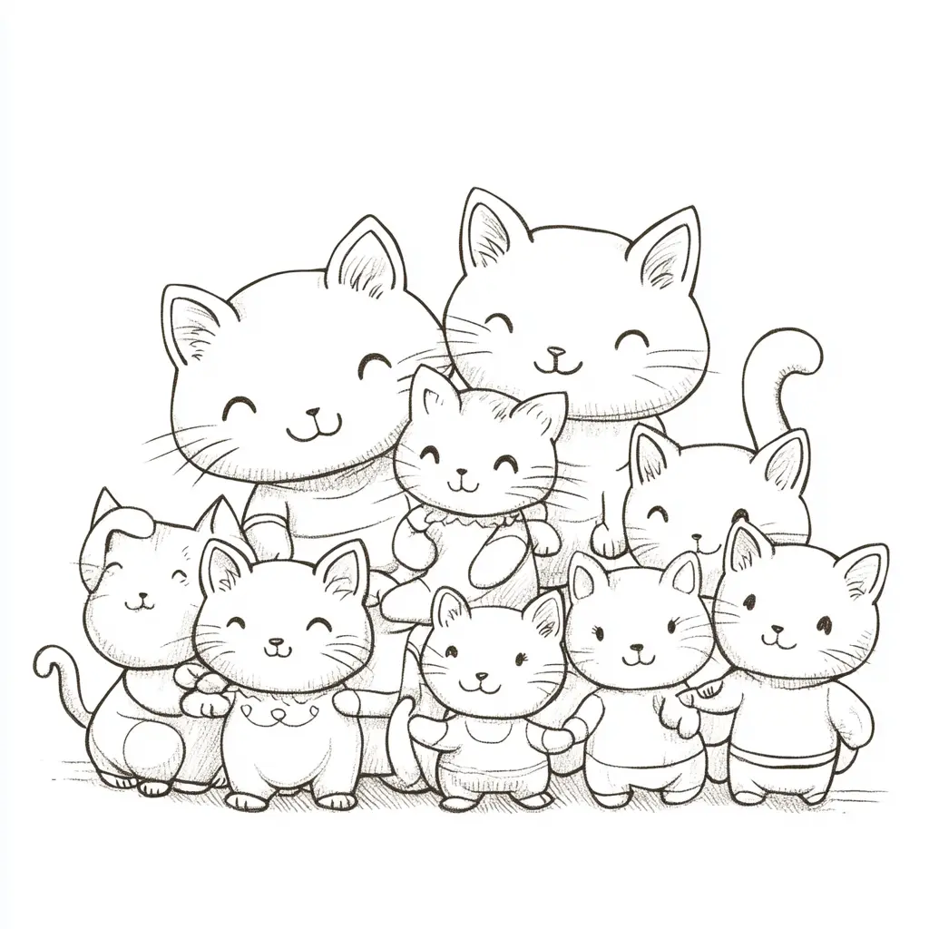Familia numerosa de gatos para colorear ❤️ | Minenito