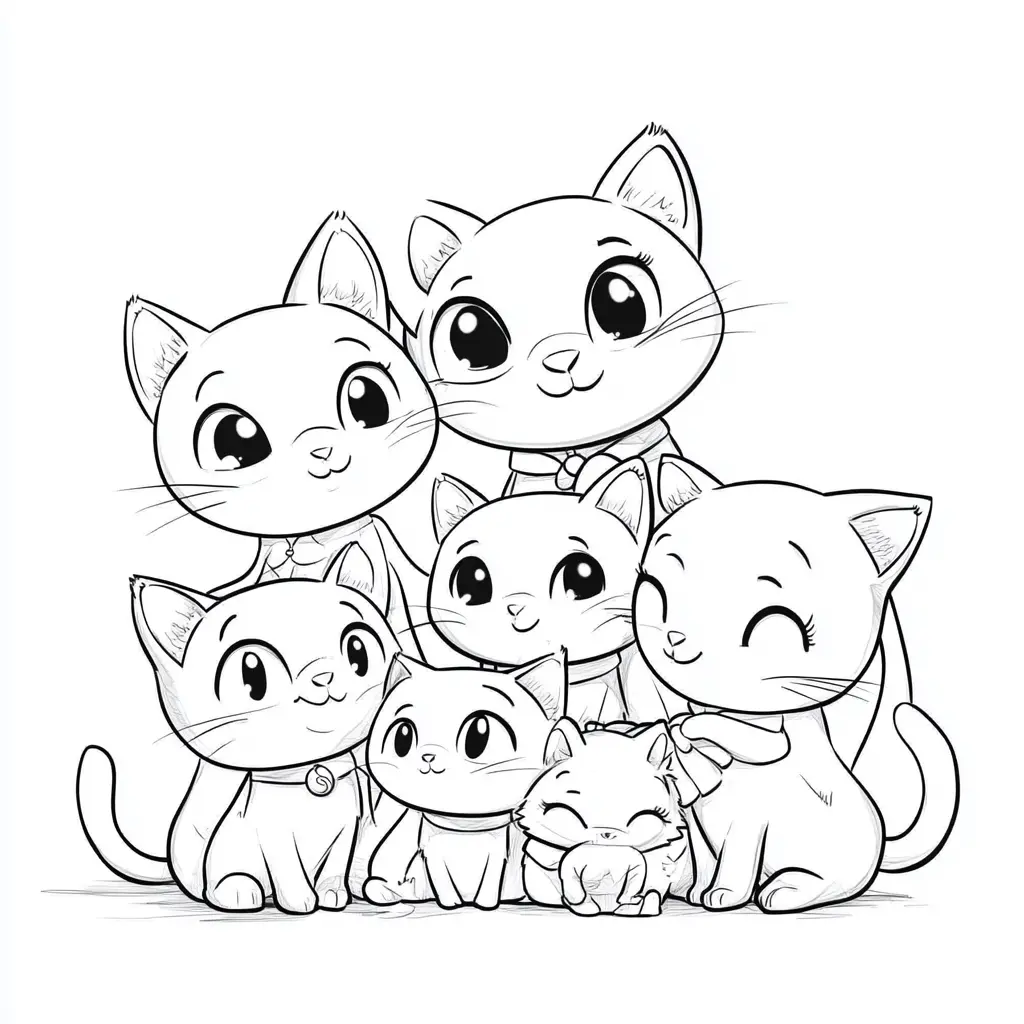 Gatos adorables en familia para colorear ❤️ | Minenito