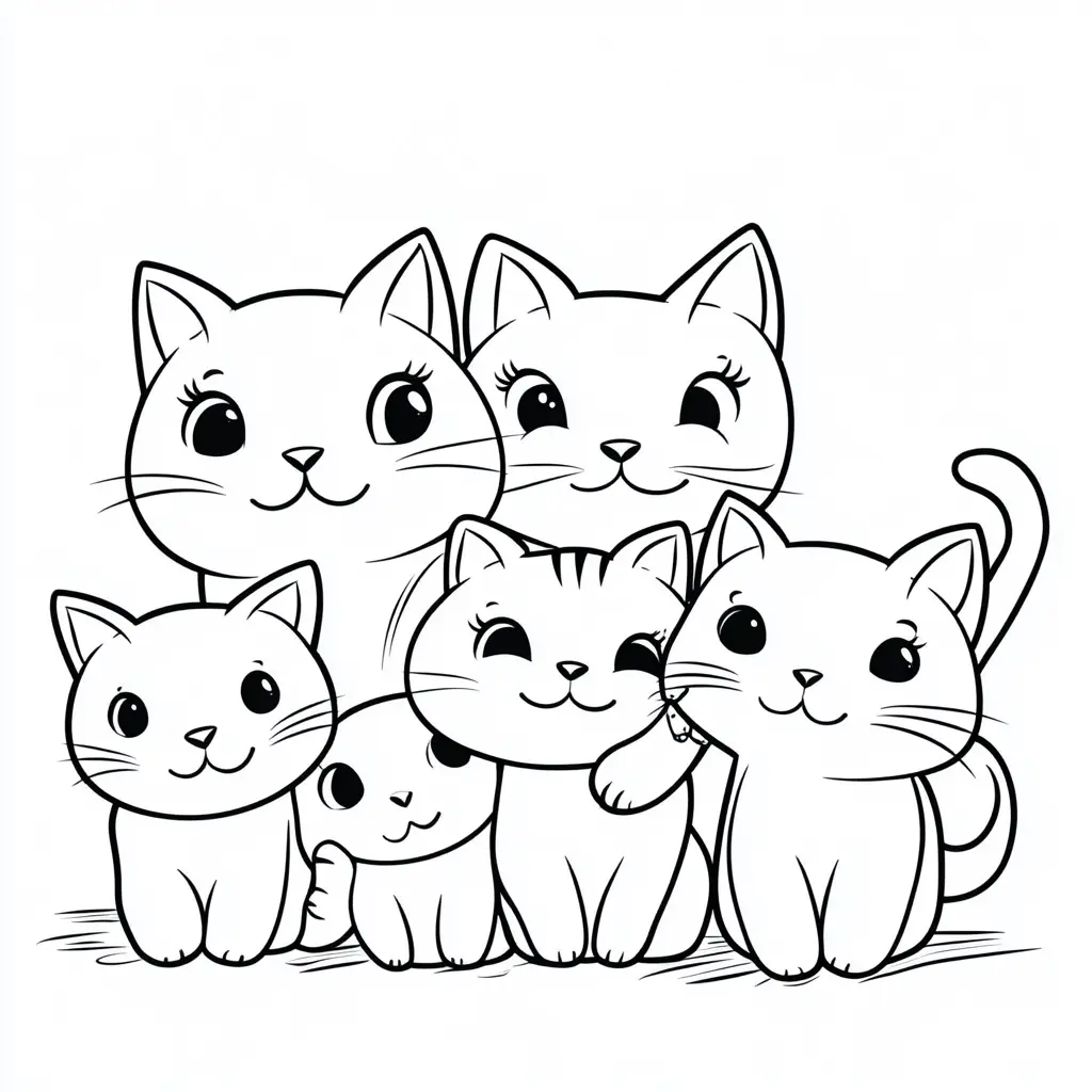 Gatos japoneses en familia para colorear ❤️ | Minenito