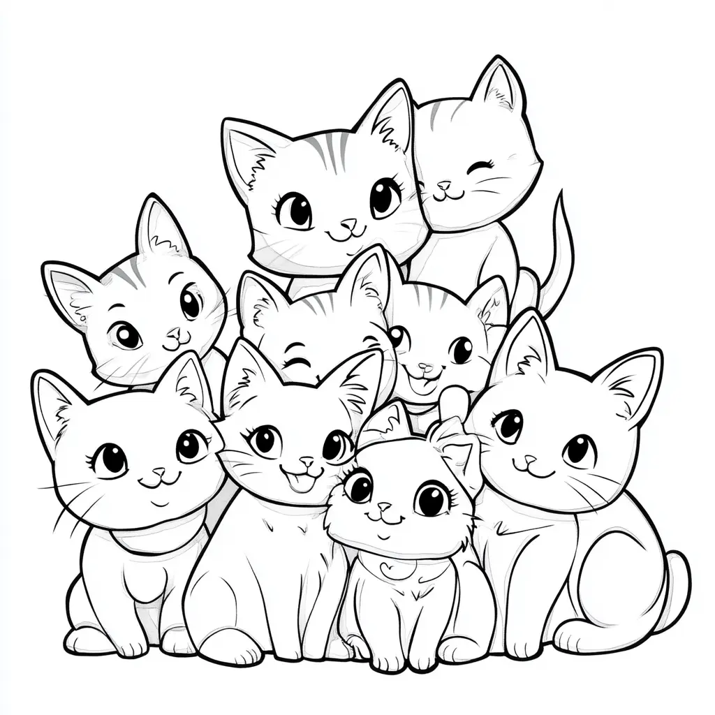Familia de gatos cariñosos para colorear ❤️ | Minenito
