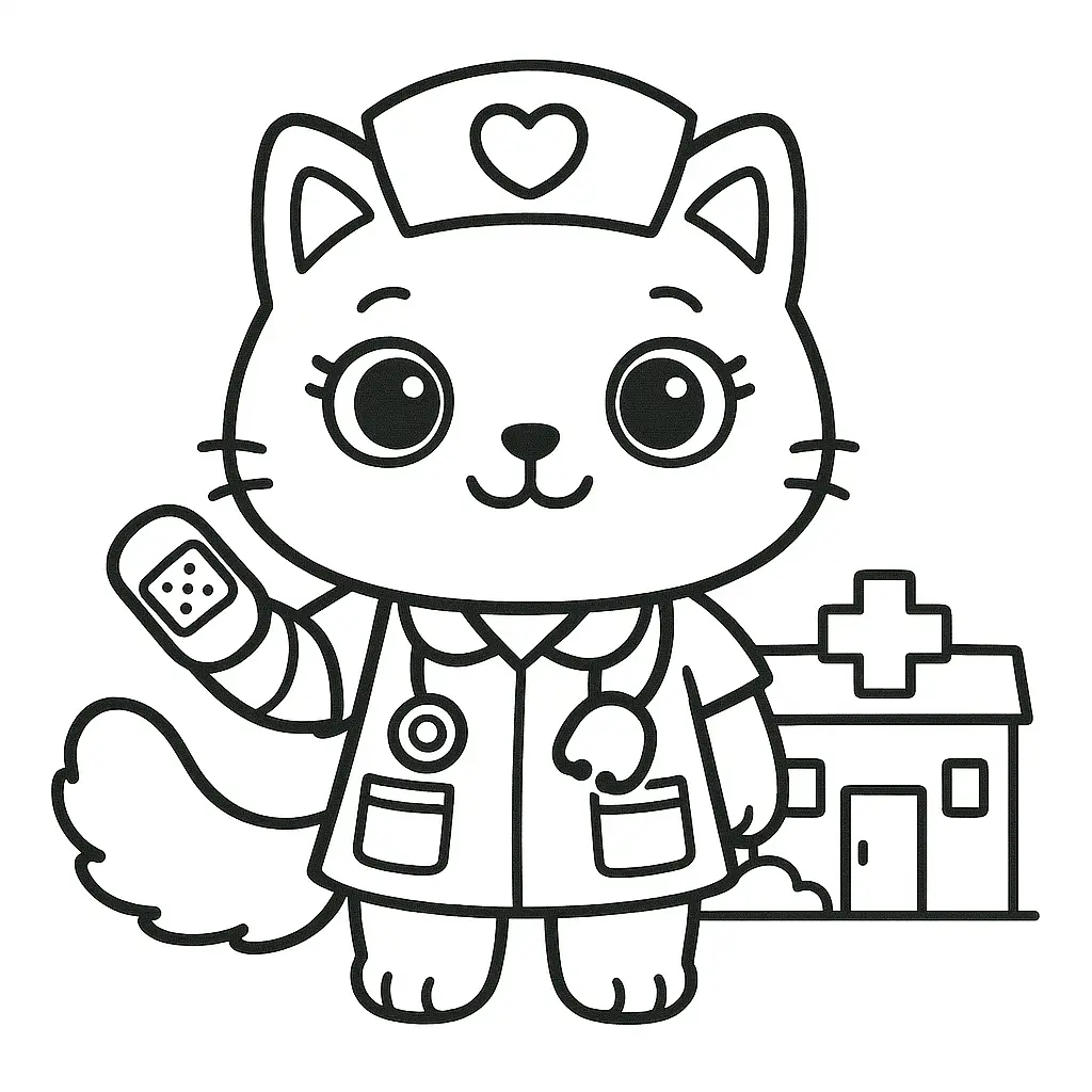Gatita enfermera Kawaii para colorear ❤️ | Minenito
