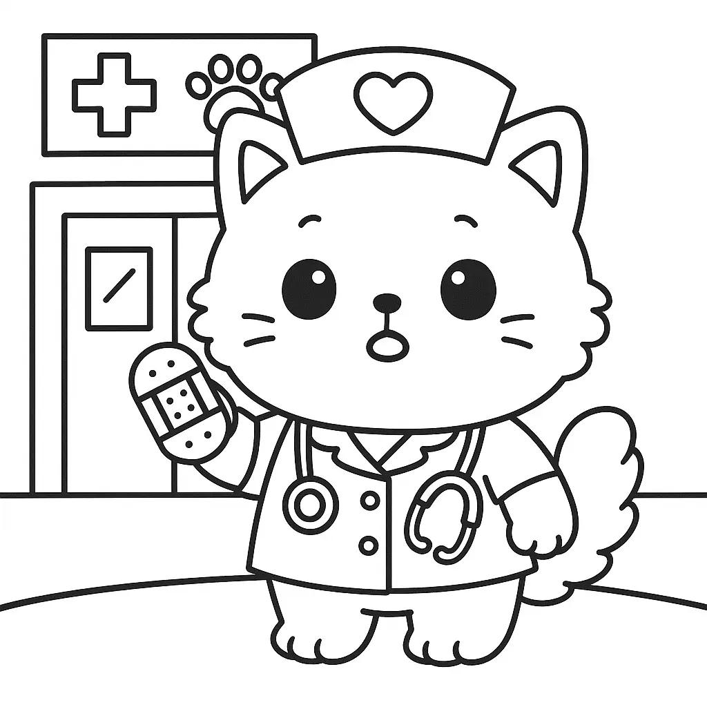 Gatita doctora Kawaii para colorear ❤️ | Minenito