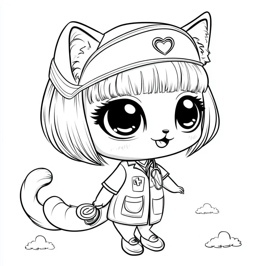 Gatita enfermera para colorear ❤️ | Minenito