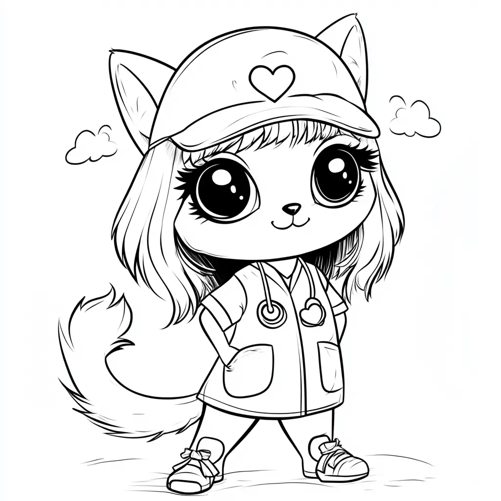 Gatita doctora feliz para colorear ❤️ | Minenito