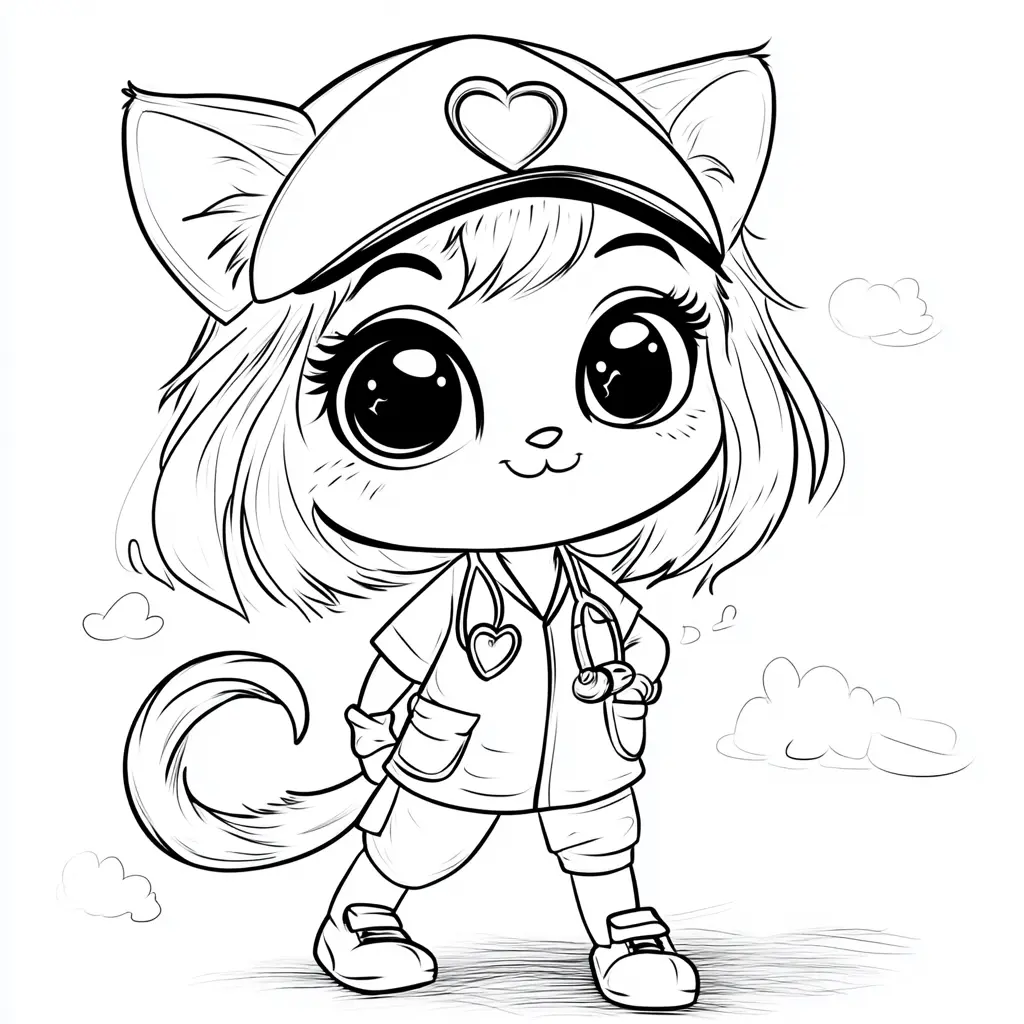Gatita doctora alegre para colorear ❤️ | Minenito
