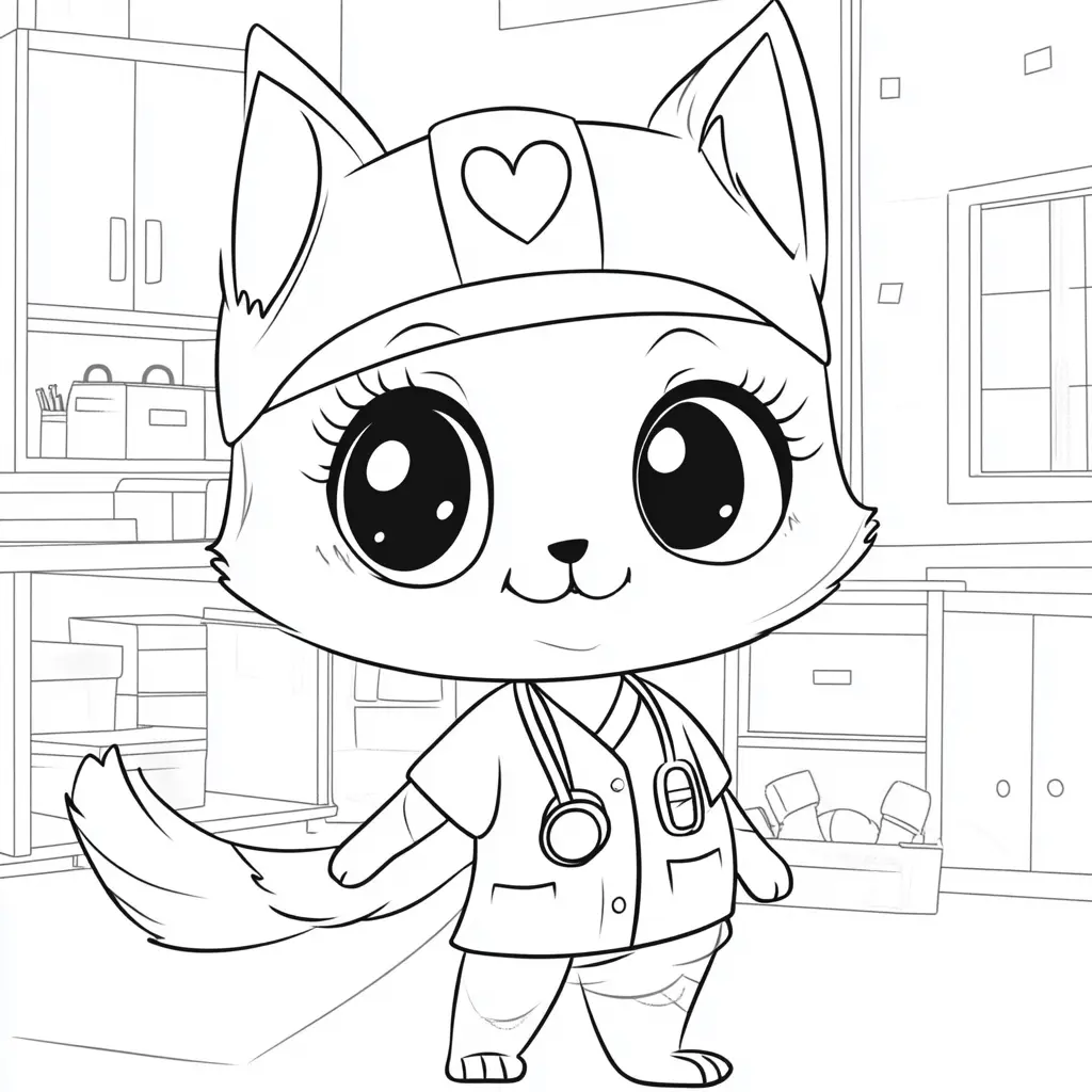 Gatita doctora coqueta para colorear ❤️ | Minenito