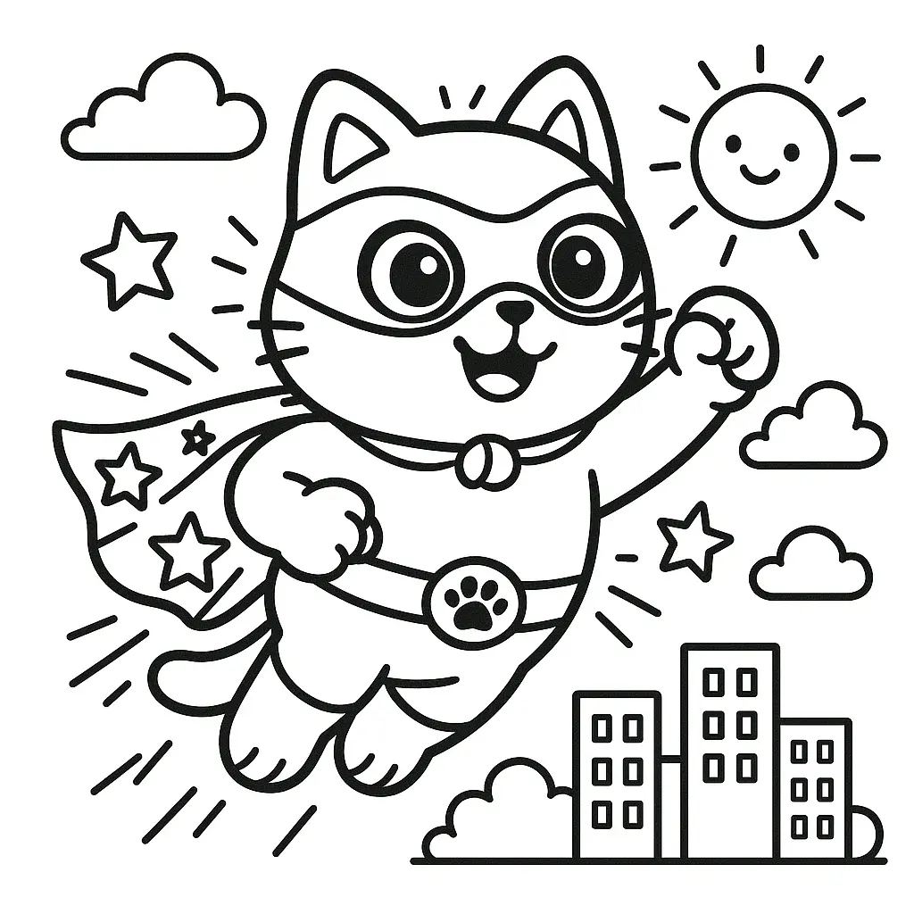Gato superhéroe para colorear ❤️ | Minenito