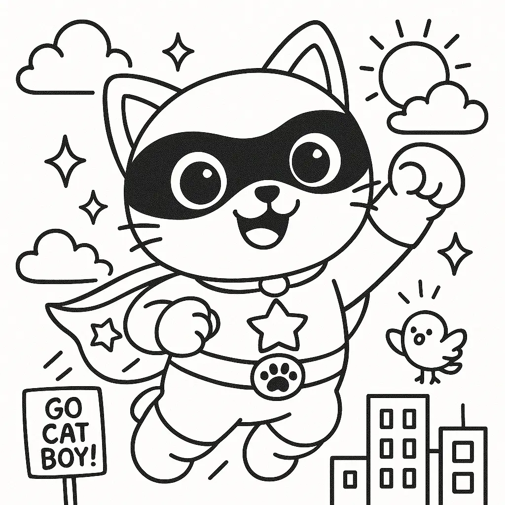 Gato superhéroe enmascarado para colorear ❤️ | Minenito