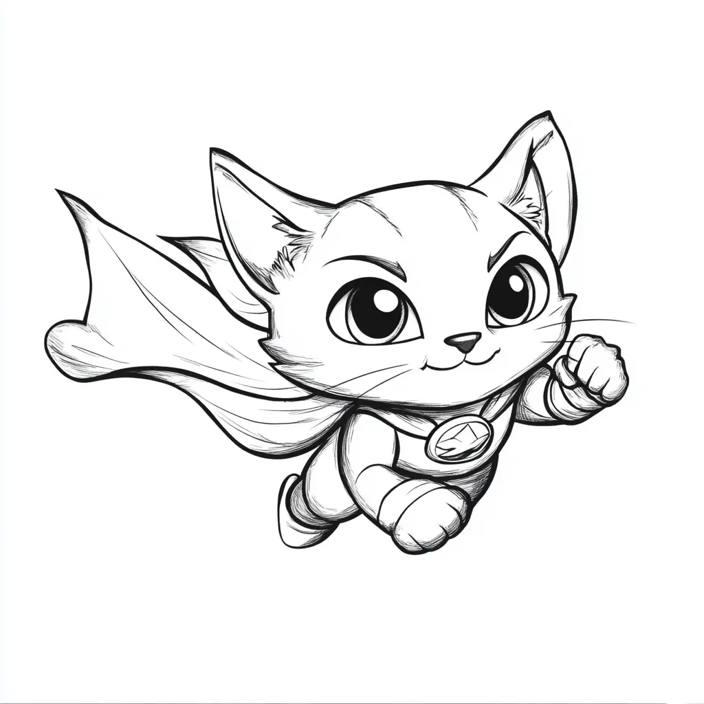 Gatito superhéroe volando para colorear ❤️ | Minenito