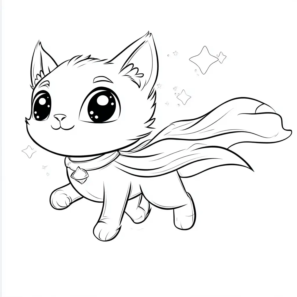 Lindo gatino superhéroe con capa para colorear ❤️ | Minenito