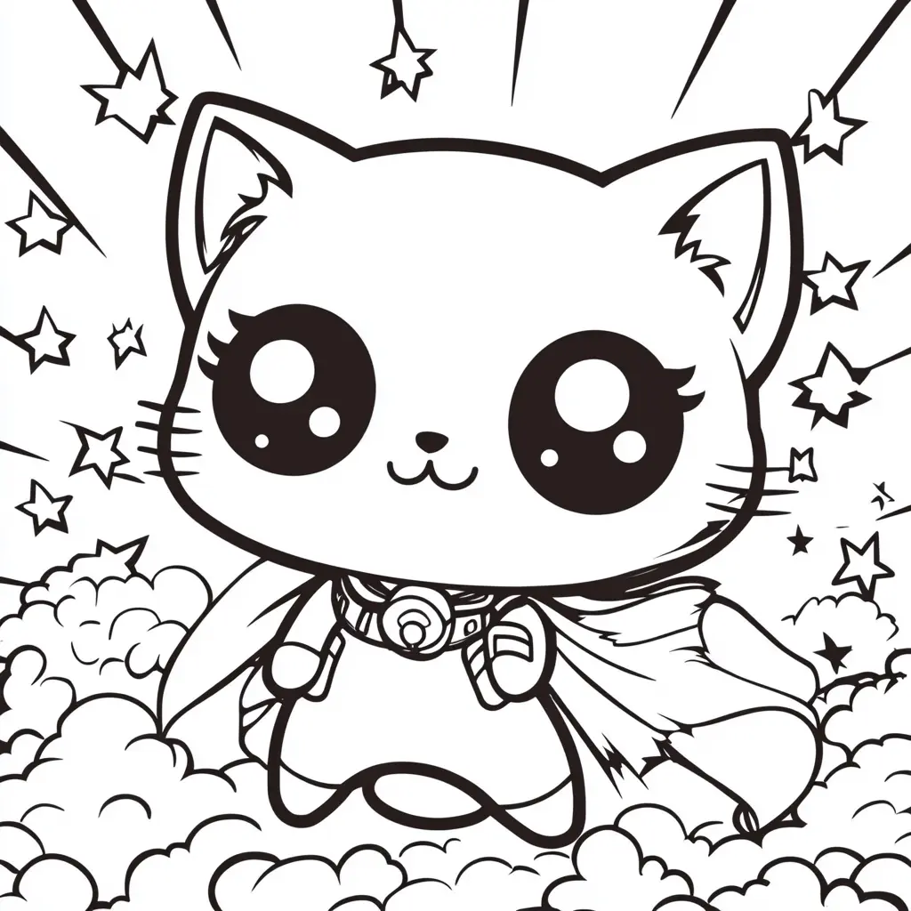 Gato Kawaii superhéroe para colorear ❤️ | Minenito