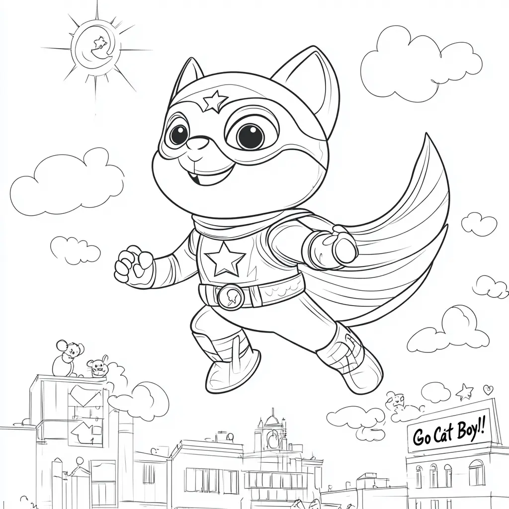 Cat Boy gato superhéroe volando para colorear ❤️ | Minenito