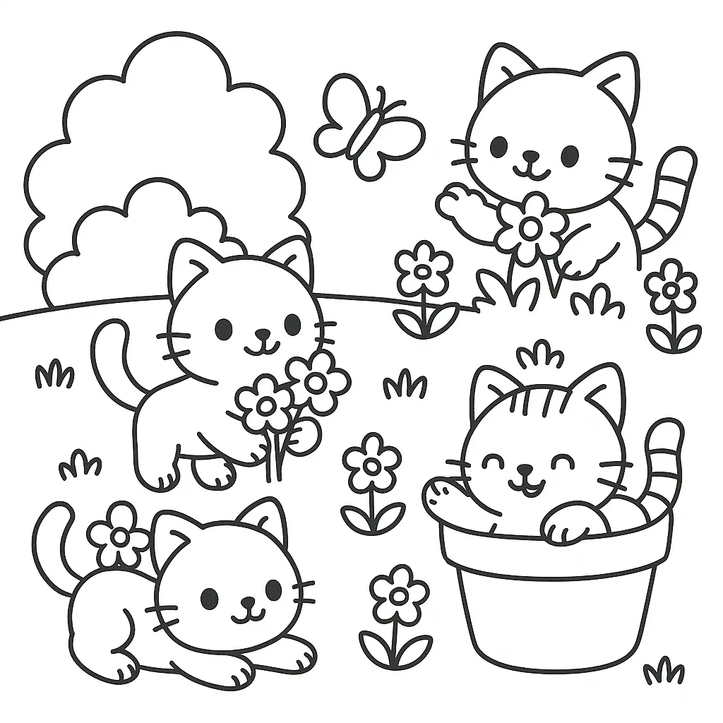 Gatitos lindos en el parque para colorear ❤️ | Minenito