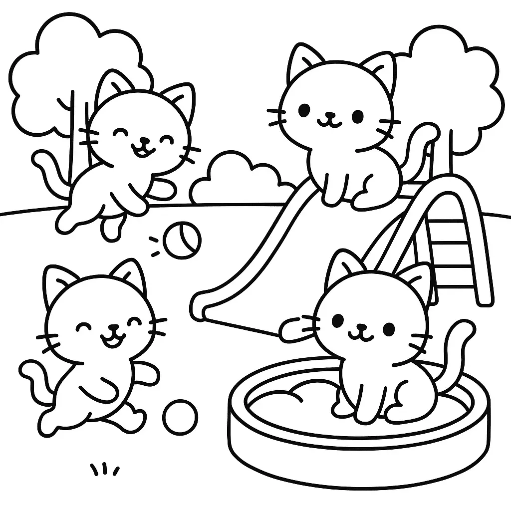 Gatitos lindos y traviesos en el parque para colorear ❤️ | Minenito