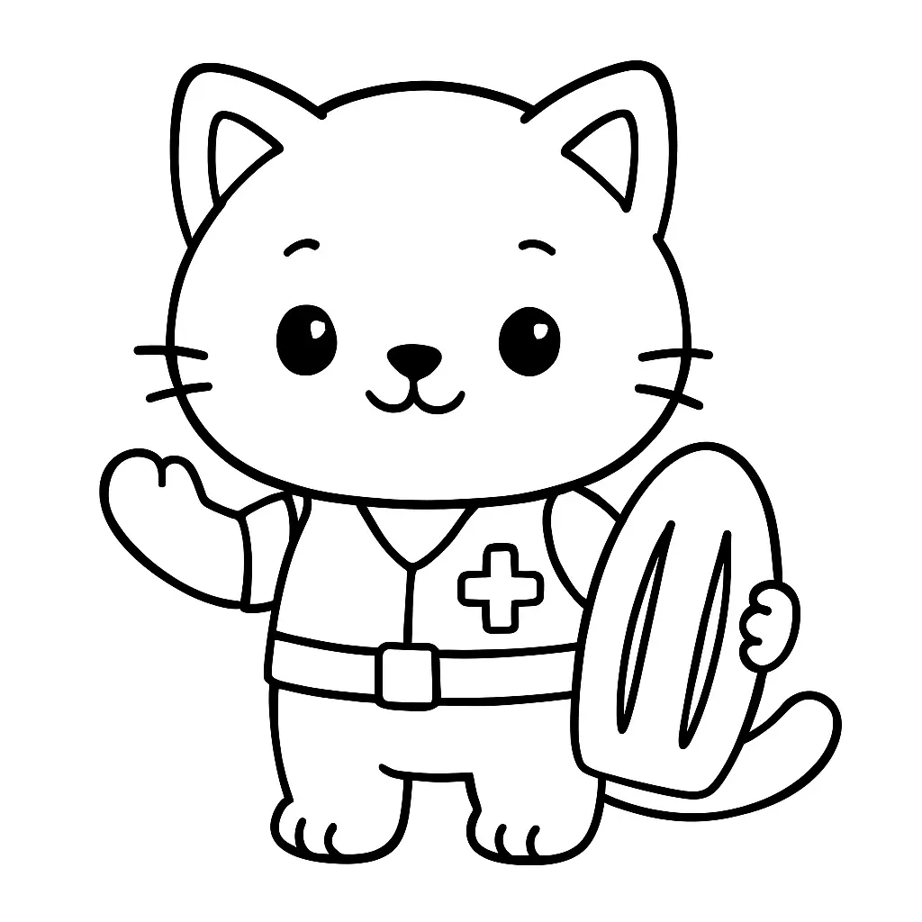 Gato socorrista en la playa para colorear ❤️ | Minenito