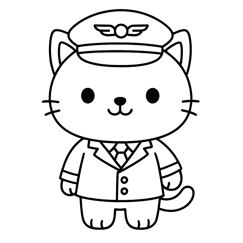 Gatito piloto de avión para colorear ❤️ | Minenito