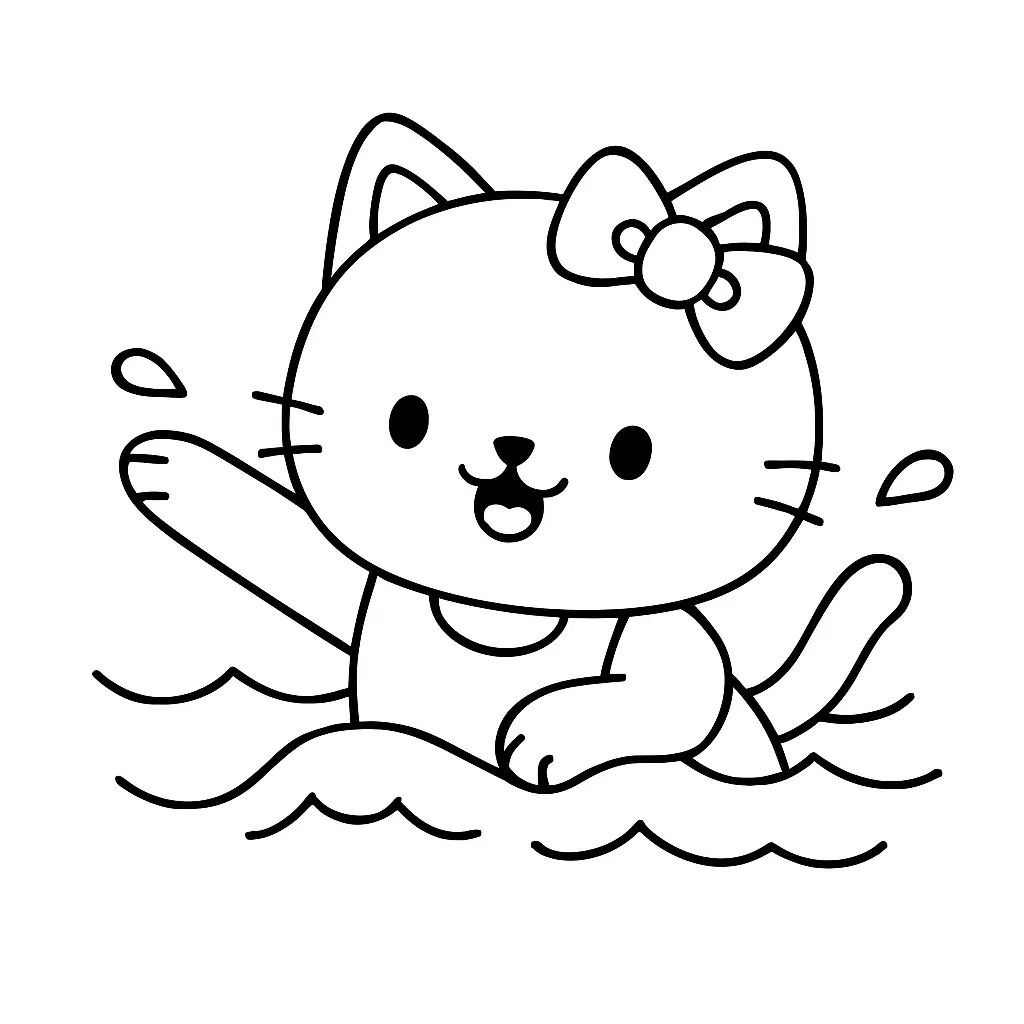 Gatita bañándose en el mar para colorear ❤️ | Minenito
