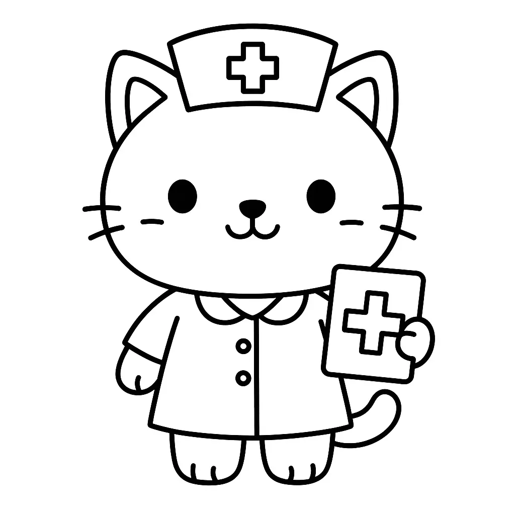 Gatita Kawaii enfermera para colorear ❤️ | Minenito