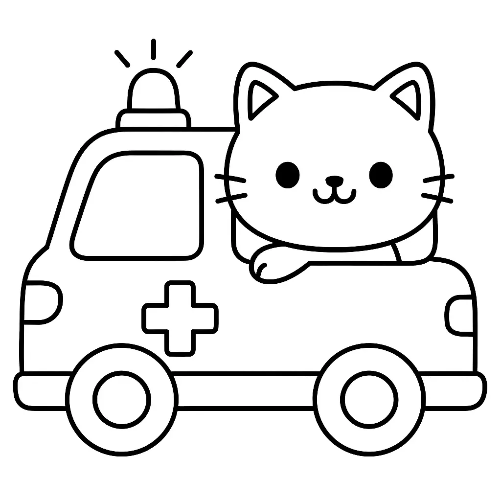 Gatito Kawaii en ambulancia para colorear ❤️ | Minenito