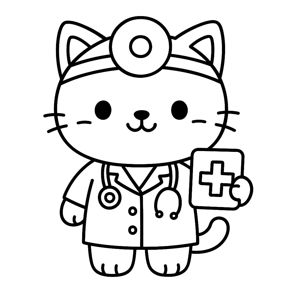 Gatito Kawaii doctor para colorear ❤️ | Minenito