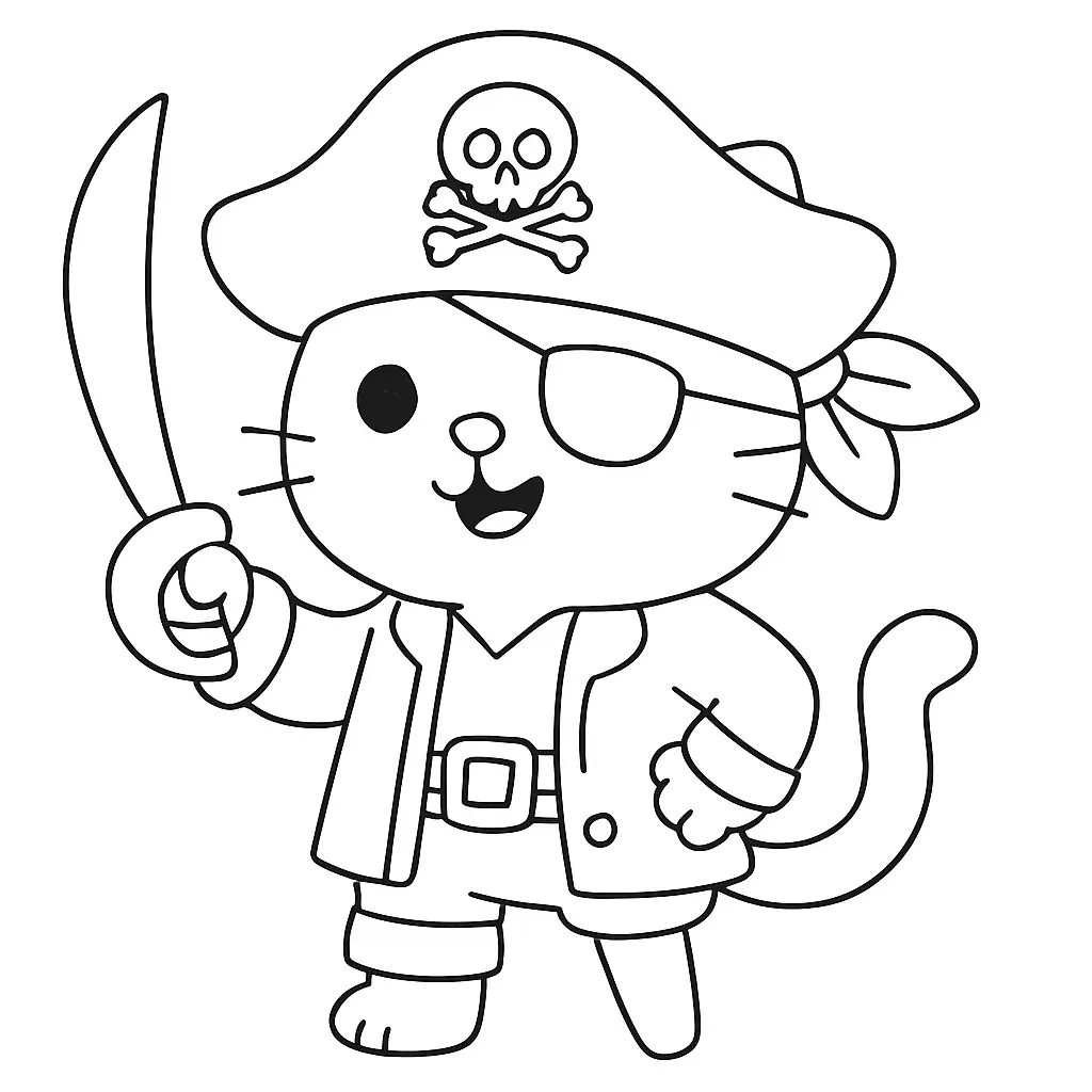 Gatito Kawaii pirata para colorear ❤️ | Minenito