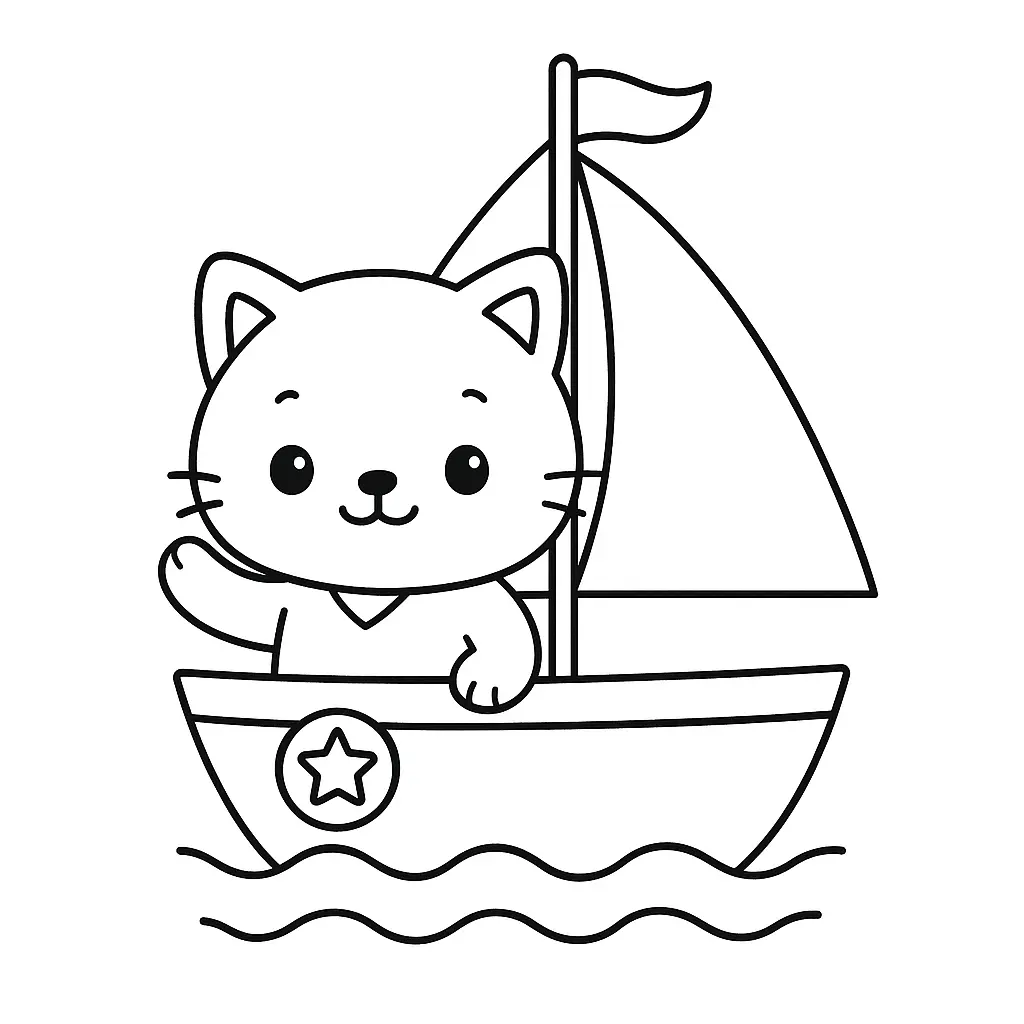 Gatito Kawaii en velero para colorear ❤️ | Minenito