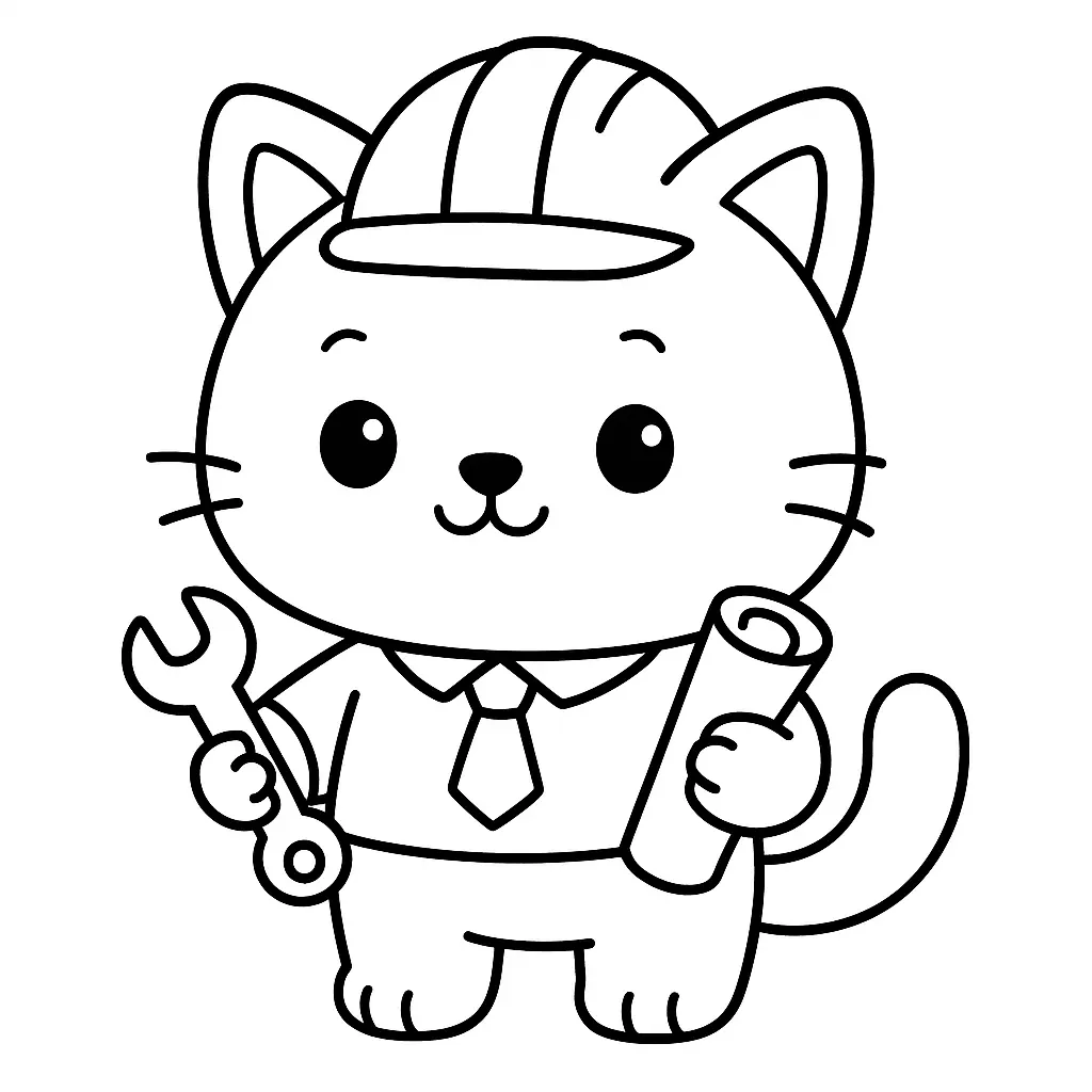 Gatito Kawaii ingeniero para colorear ❤️ | Minenito