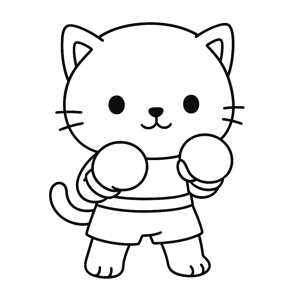 Gatito Kawaii boxeador para colorear ❤️ | Minenito