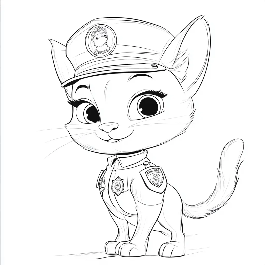 Linda gatita policía para colorear ❤️ | Minenito