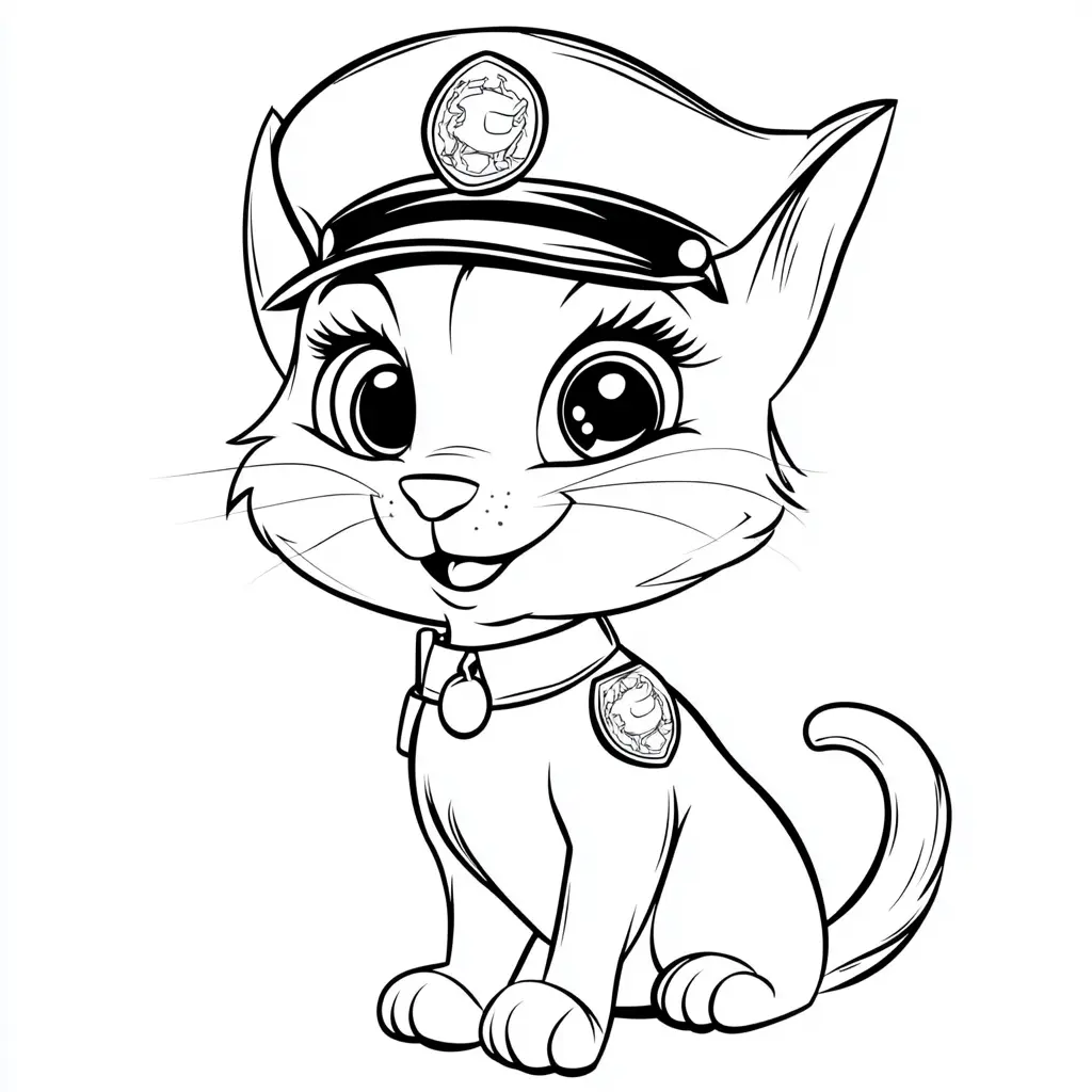 Valiente gato policía para colorear ❤️ | Minenito