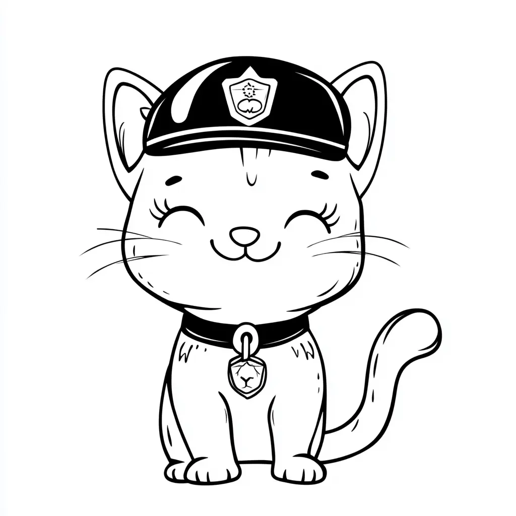 Pequeño gatito policía para colorear ❤️ | Minenito