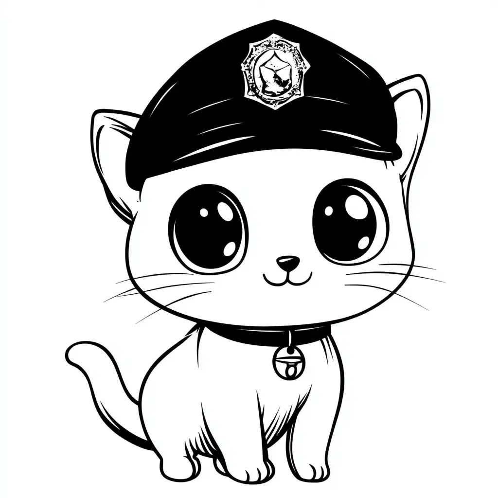 Pequeño gatito policía para colorear ❤️ | Minenito