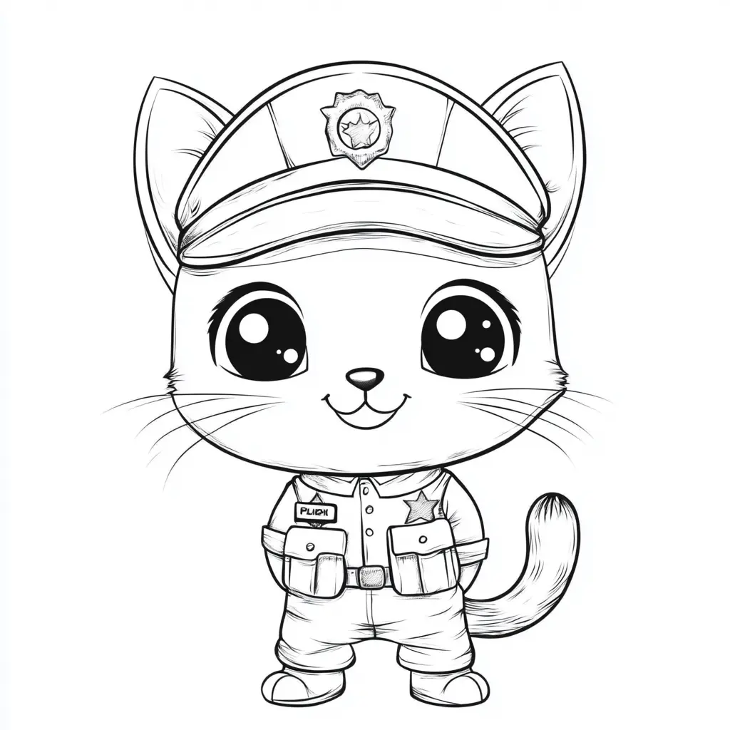 Gato oficial de policía para colorear ❤️ | Minenito