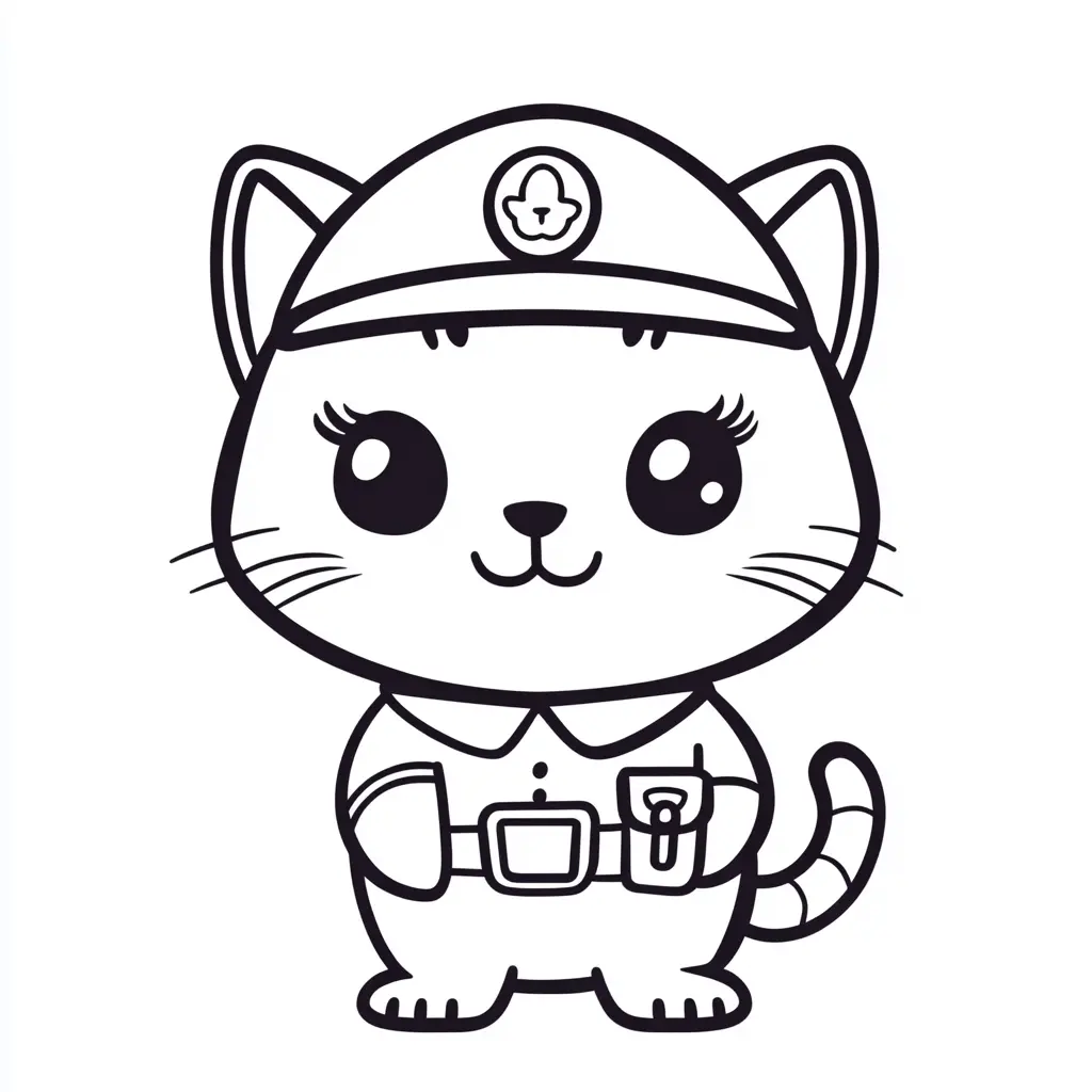 Gatito Kawaii de policía para colorear ❤️ | Minenito