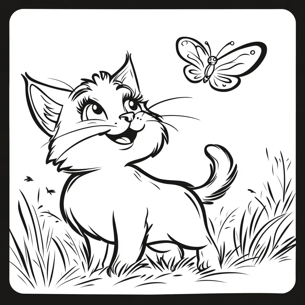 Lindo gato en el campo para colorear ❤️ | Minenito