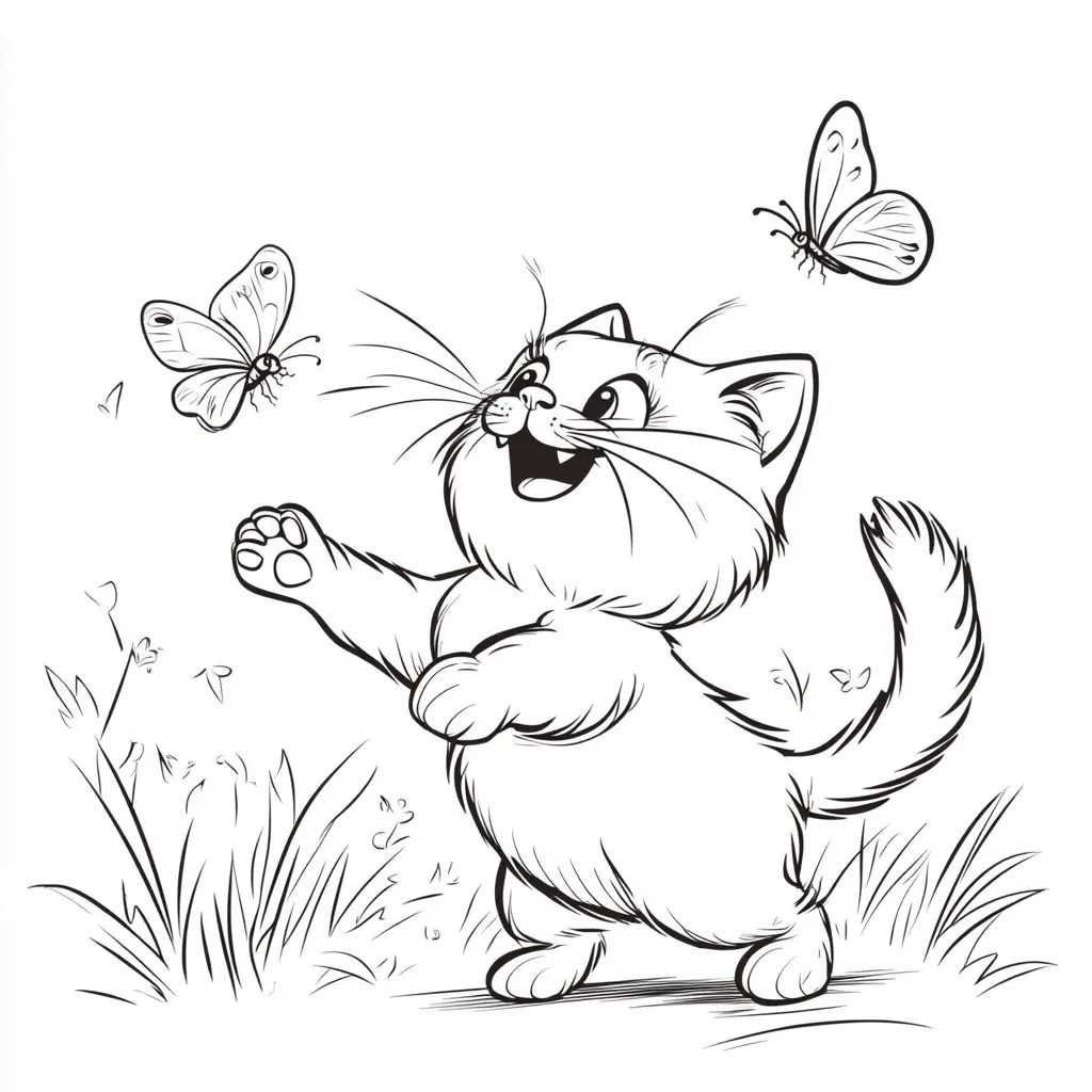 Gatito juguetón en el campo para colorear ❤️ | Minenito