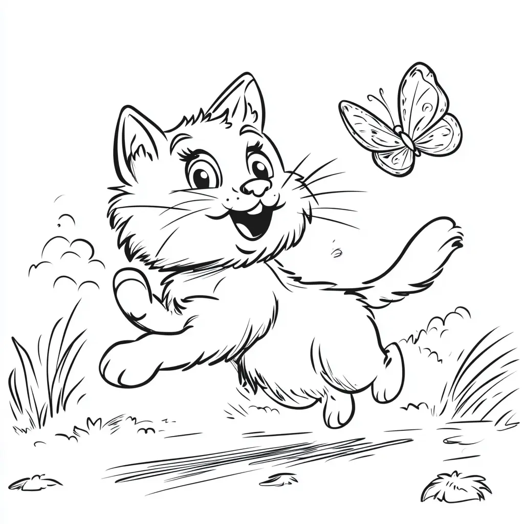 Gatito juguetón corriendo por el campo para colorear ❤️ | Minenito