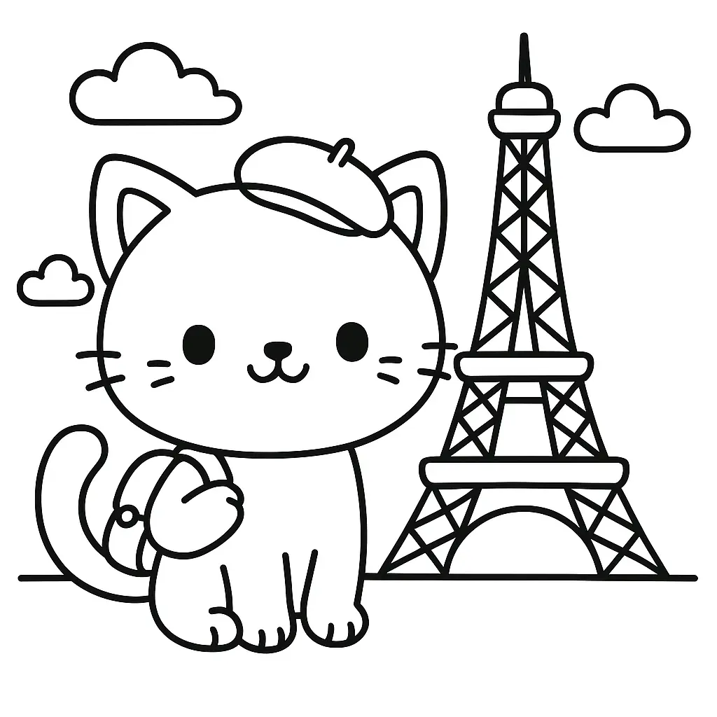 Gato en París para colorear ❤️ | Minenito