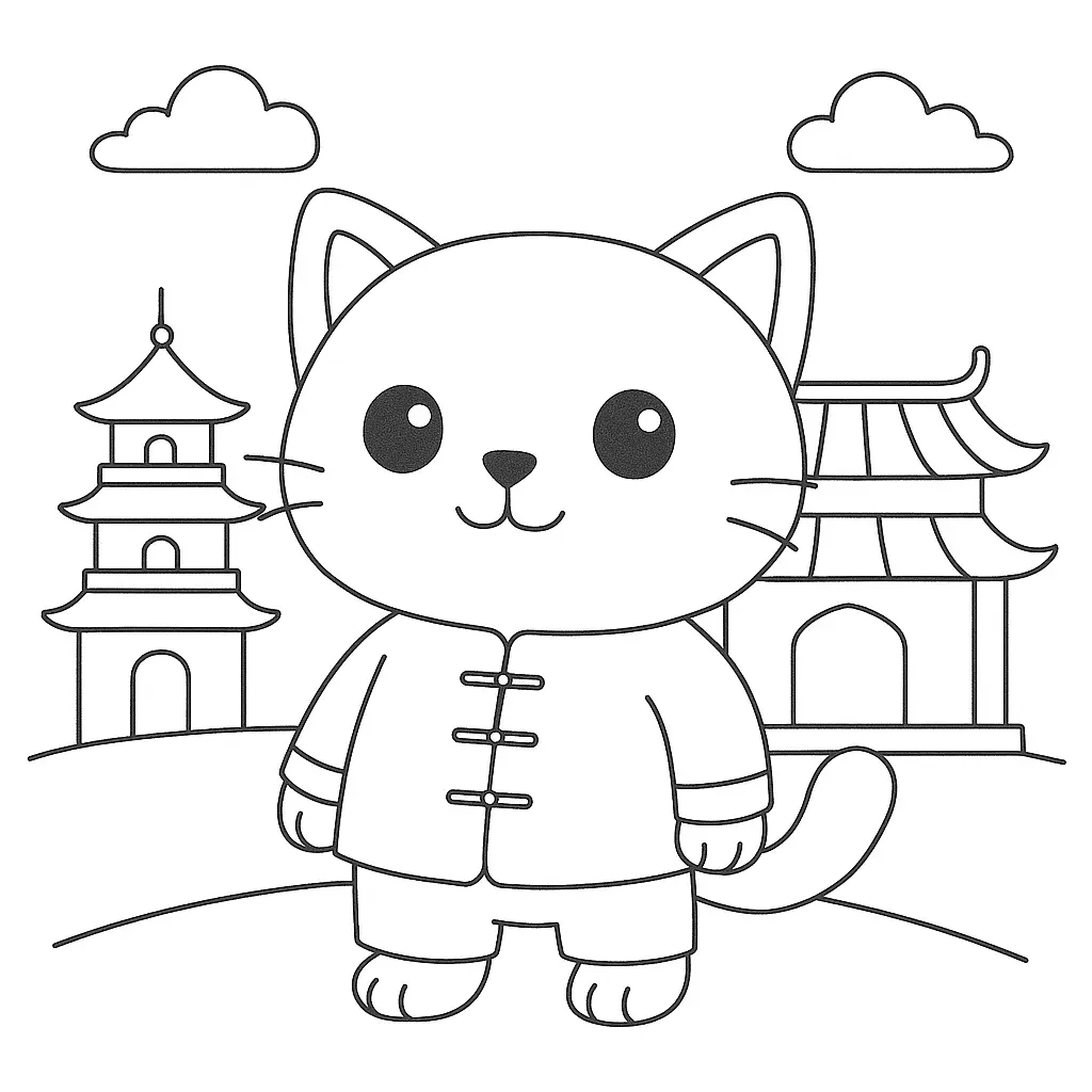 Gato en China para colorear ❤️ | Minenito
